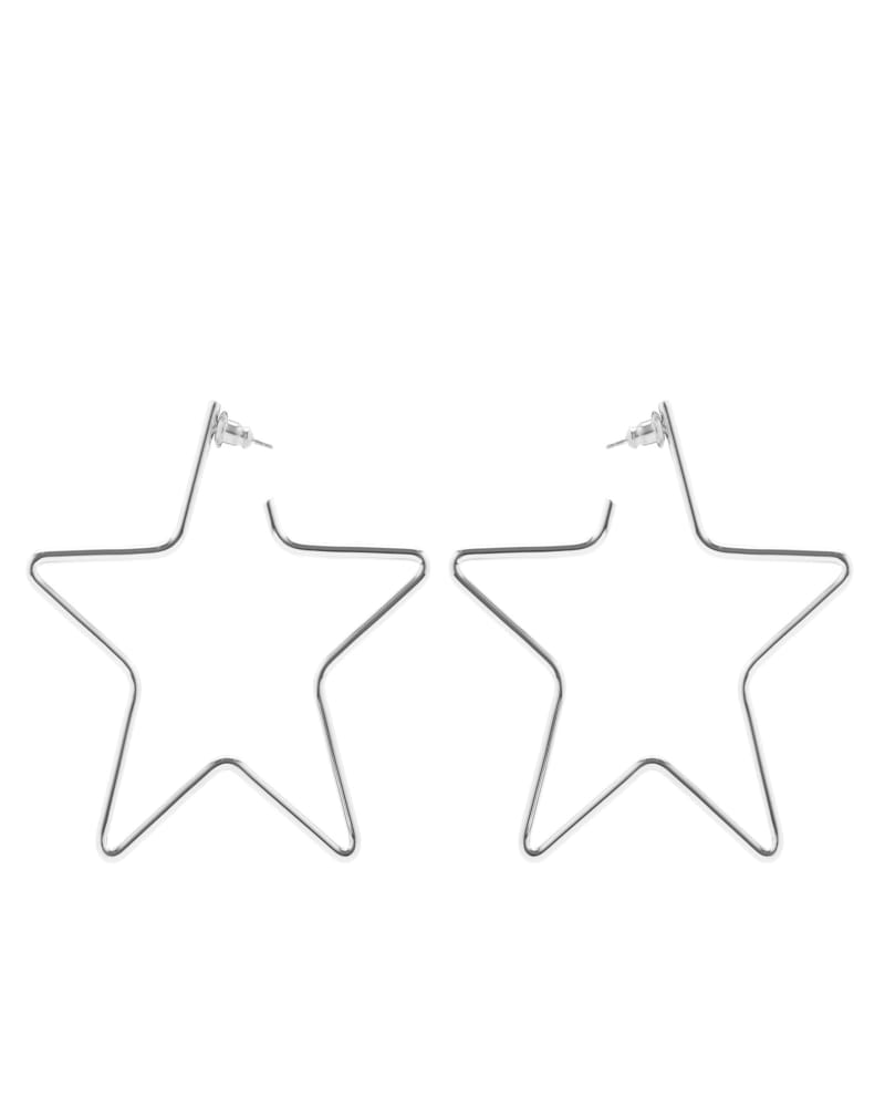 Front of a size one-size-fits-all Large Full Star Earrings Silver in Silver by Eklexic. | dia_product_style_image_id:285580